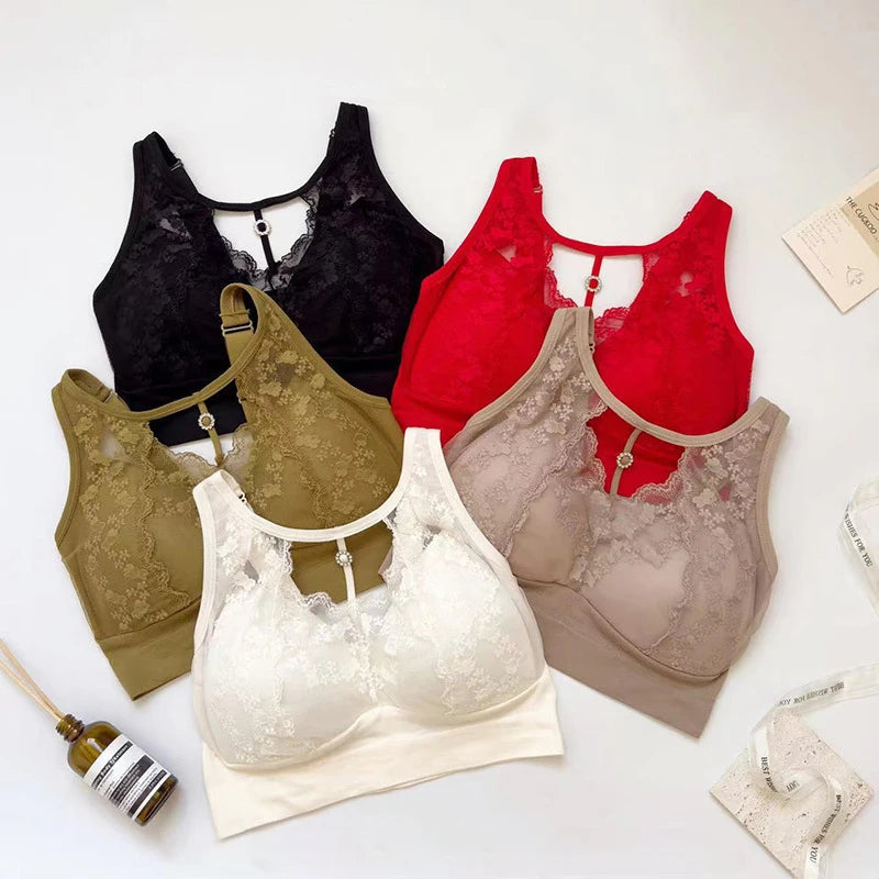 1pcs Lace Sexy Bra No Steel Ring Comfortable Full Cup Large Size Bra Vest Bra One Gather Anti Sagging Underwear luvshop24