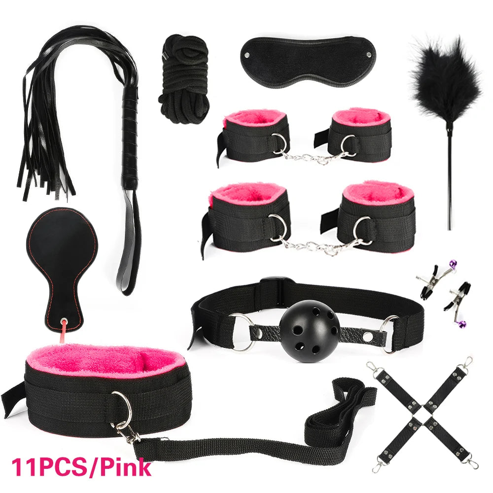 Bdsm SexLove Kits Female Handcuff Whip Mouth Gag Anal Bead Butt Plug Adult Game Props Bondage Restraint Kit Bullet Vibrator luvshop24