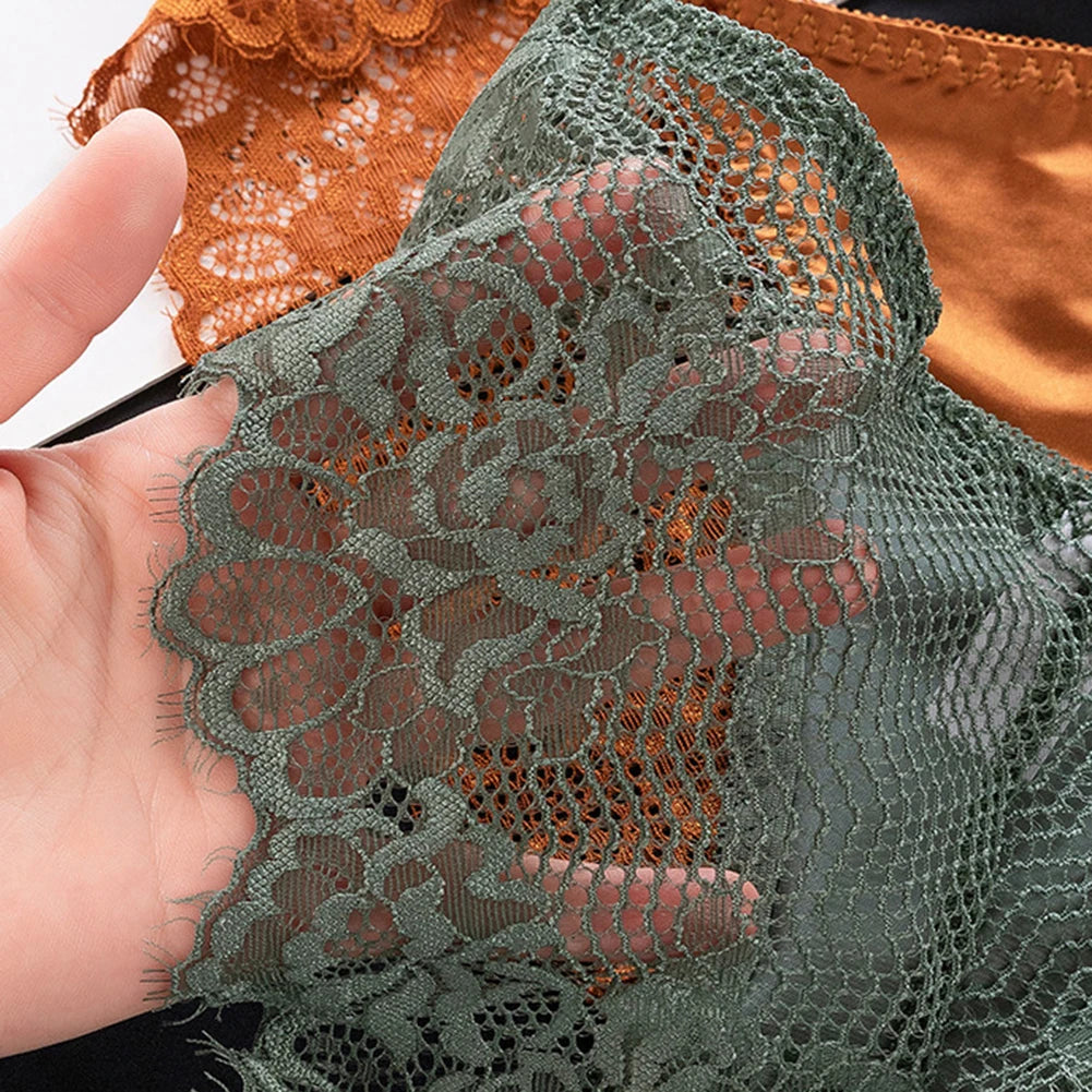 1pc Women's Sexy Lace Panties Satin Seamless Underwear Lace Mesh Sheer Low Waist Triangle Underwear Ladies Thin Breathable Brief luvshop24