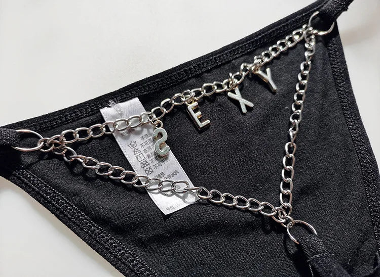 Metal Chain Hot Sexy Women Panties Cotton G String Girls Briefs Letter Thong Erotic Female Underwear Low Waist Intimates luvshop24