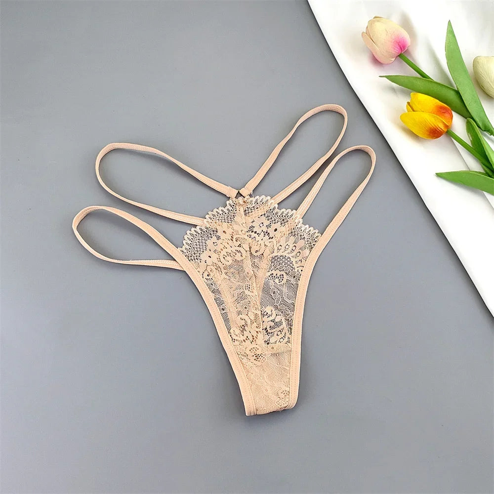 3 Pcs Lace Thin Strap Thong Women Low Waist Sexy Perspective Underwear Ladies Transparent G-string Panty Plus Size T-back luvshop24