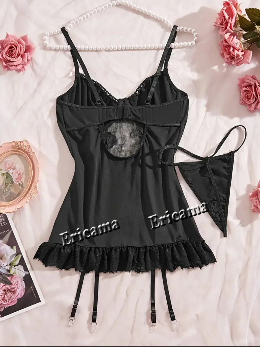 Fancy Lace Sexy Lingerie Set Women's Sexy Underwear g-String garter Hot Skirt Ensemble Outfits Erotic Bra set Erotic Underwear luvshop24