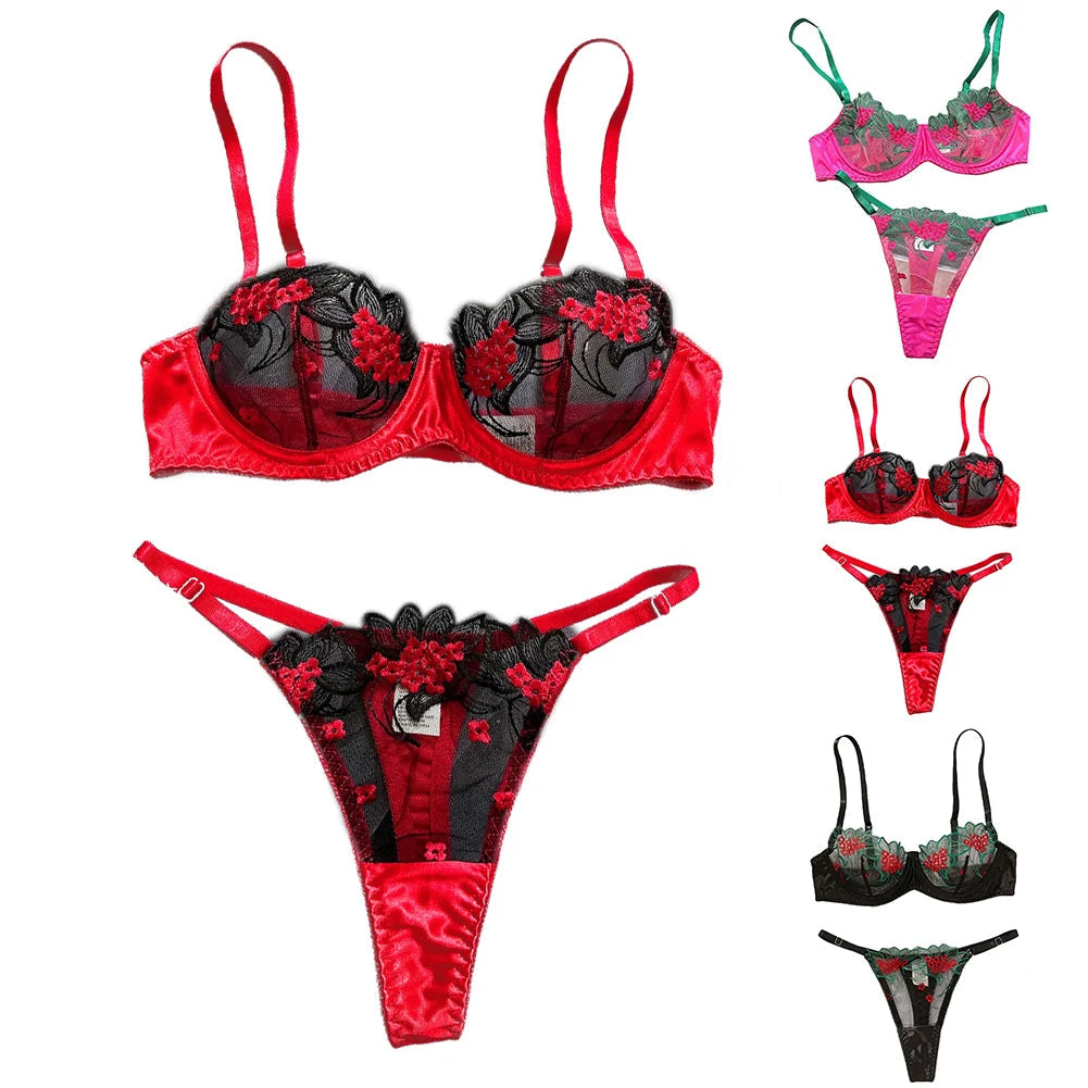 Floral Sexy Lingerie Lace Eroticу Bralette + Briefs Set Transparent Women's Underwear Embroidery Erotic Beautiful Bra And Panty luvshop24