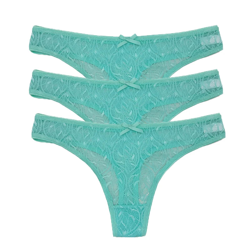3PCS Low Waist Sexy Lace Panties Hollow Out G-Strings Female Solid Color Thongs Underwear Women Sexy Underpants Intimates luvshop24