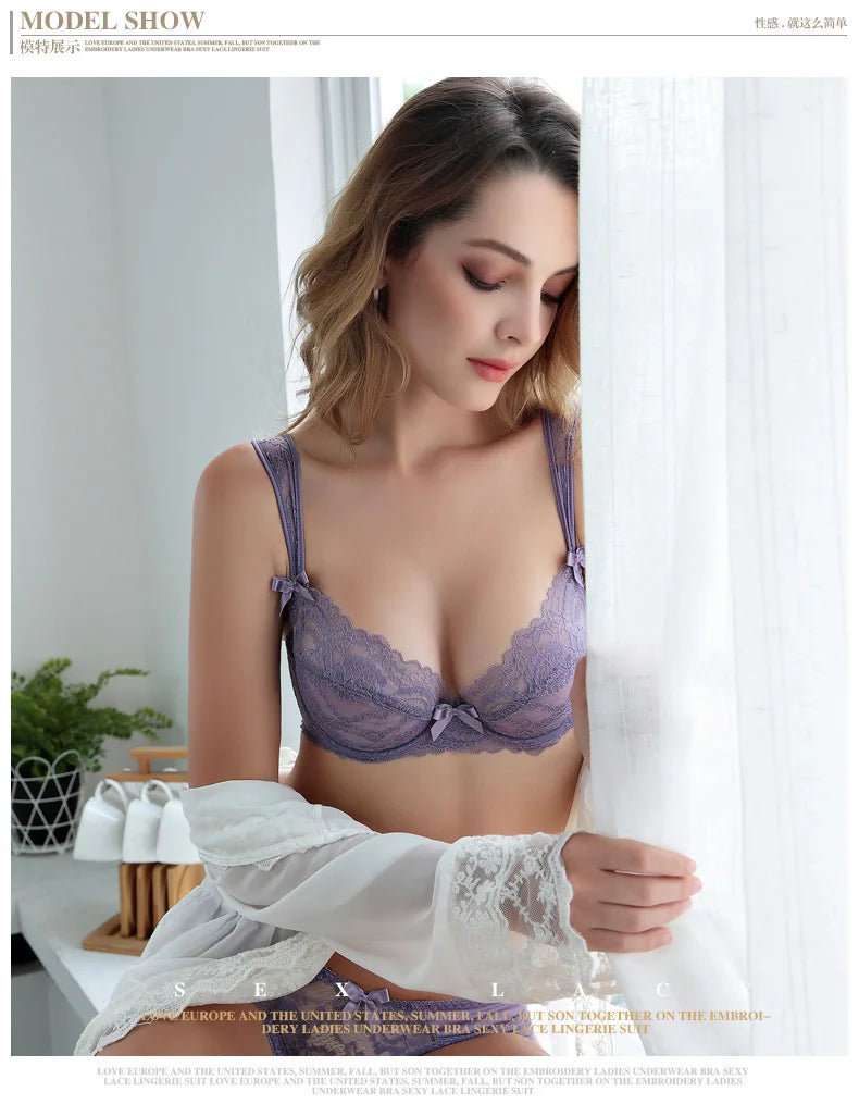 Lace Sexy Bra Women Thin See Through Lingerie Bow Embroidery Intimates Lingerie Female Daily Underwear luvshop24