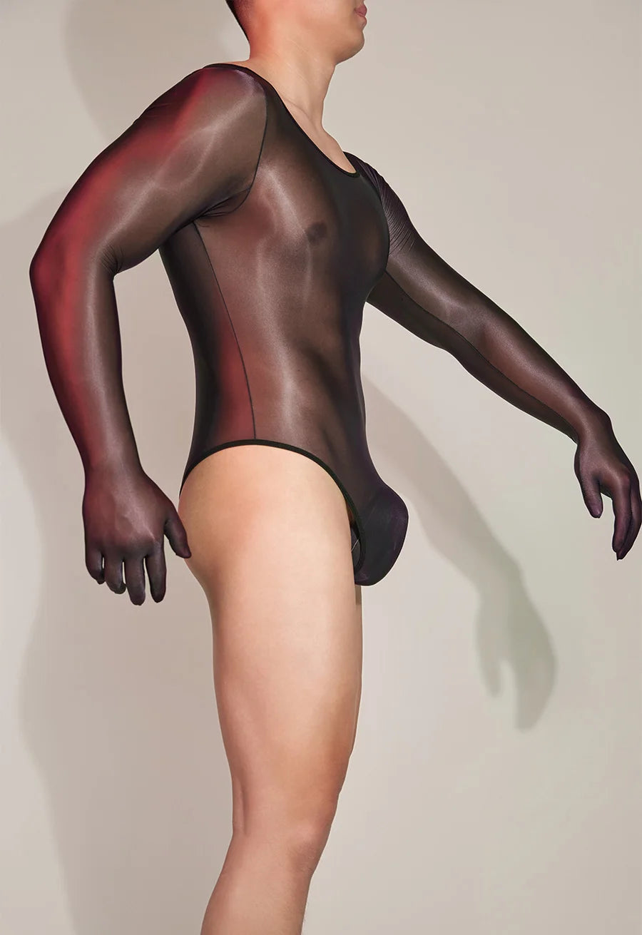Hot Sexy Oil Shiny Bodysuit for Men Body Stockings Sheer See Through Five Fingers Glove Leotard Male Erotic Lingerie Sex Clothes luvshop24