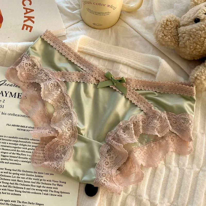 French Lace Underwear Pure Cotton Crotch Satin Sexy Triangle Panties Women's Innerwear Comfortable Breathable Ladies Briefs luvshop24