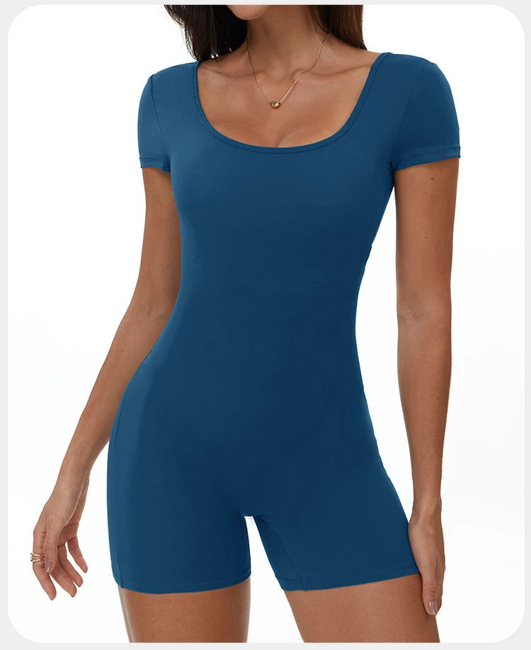 Womens Sports Bodysuit Short Sleeve Jumpsuits Stretch One Piece Set Romper Sexy Scrunch Butt Fitness Jumpsuit Female Sportwears luvshop24