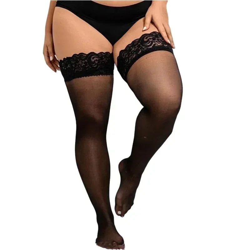 Lace Top Plus Size Knee Thigh High Socks for Women Stockings Sexy Stay Hold Up White Black Pink Red Long Stocking with Anti-slip luvshop24