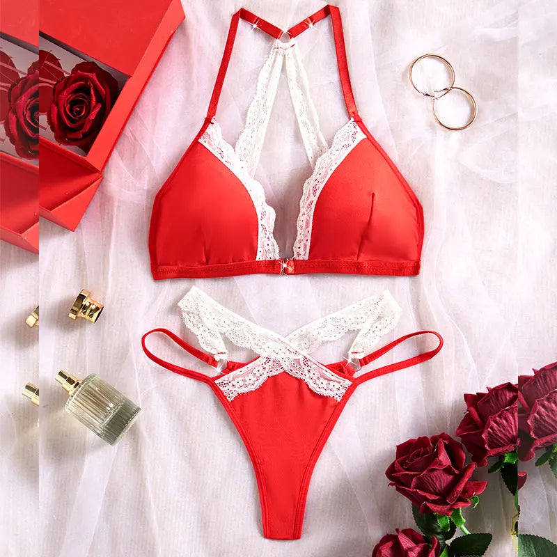 2 Piece Set Lingerie Woman Lace Transparent Underwear Fairy Embroidery Brief Sets Delicate Bra Kit Push Up Breves Sets Lenceria luvshop24
