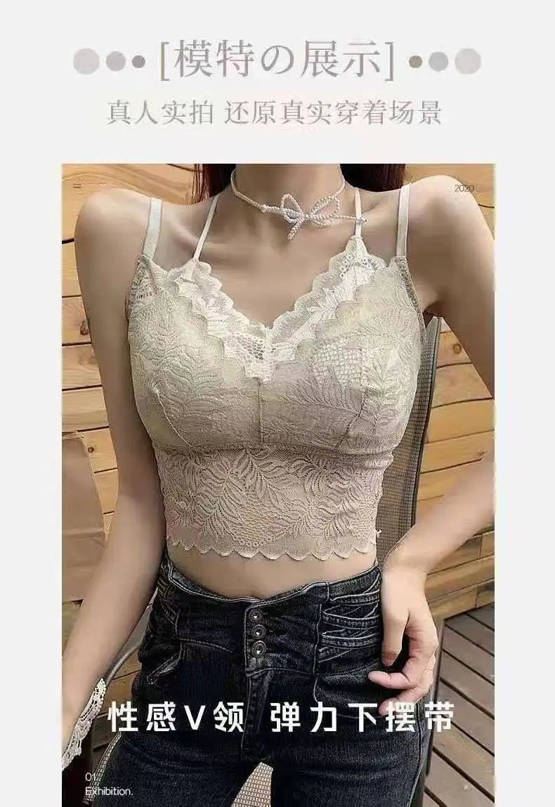 Lace Bra Women Tops Floral Lace Tanks Top Sexy Lingerie Bralette Wirefree Underwear Adjust Strap Removable Pads Camisoles luvshop24