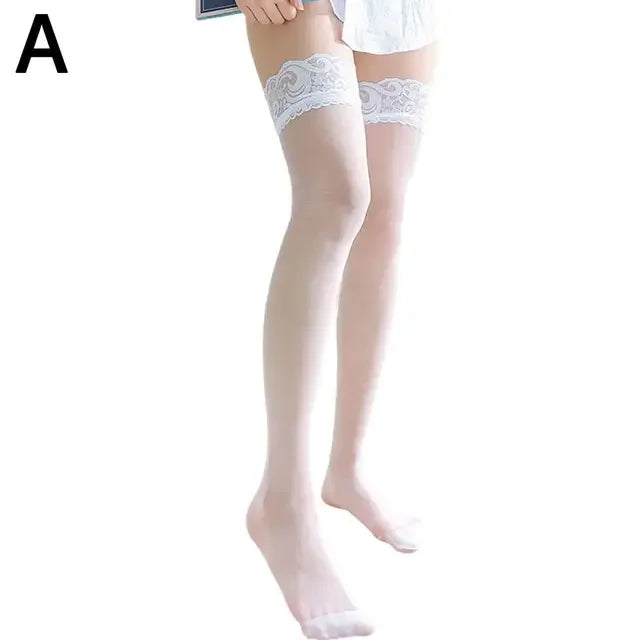 1Pair Summer Non Slip Lace Lace Silicone Stockings Ultra Thin Over The Knee Stockings Thigh Black Silk Tall Socks luvshop24