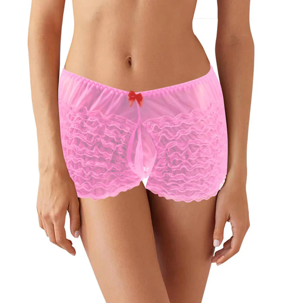 Fashion Mens Sissy Pouch Underwear Sexy Lace Briefs Knickers Shorts Underpants Male Low Rise Erotic Panties Boxers Cake Pants luvshop24