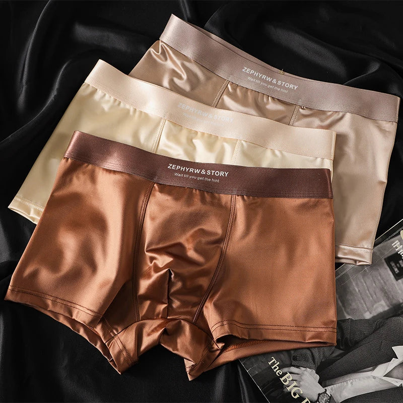 Luxury Summer Smooth Cool Ice Silk Satin-like Men's Boxershort Panties Solid Underpants Breathable Mesh Crotch Male Underwear luvshop24