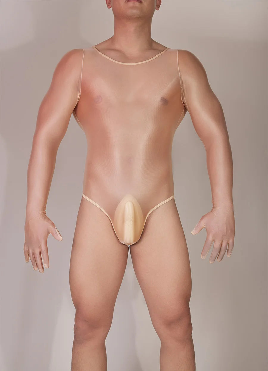 Hot Sexy Oil Shiny Bodysuit for Men Body Stockings Sheer See Through Five Fingers Glove Leotard Male Erotic Lingerie Sex Clothes luvshop24