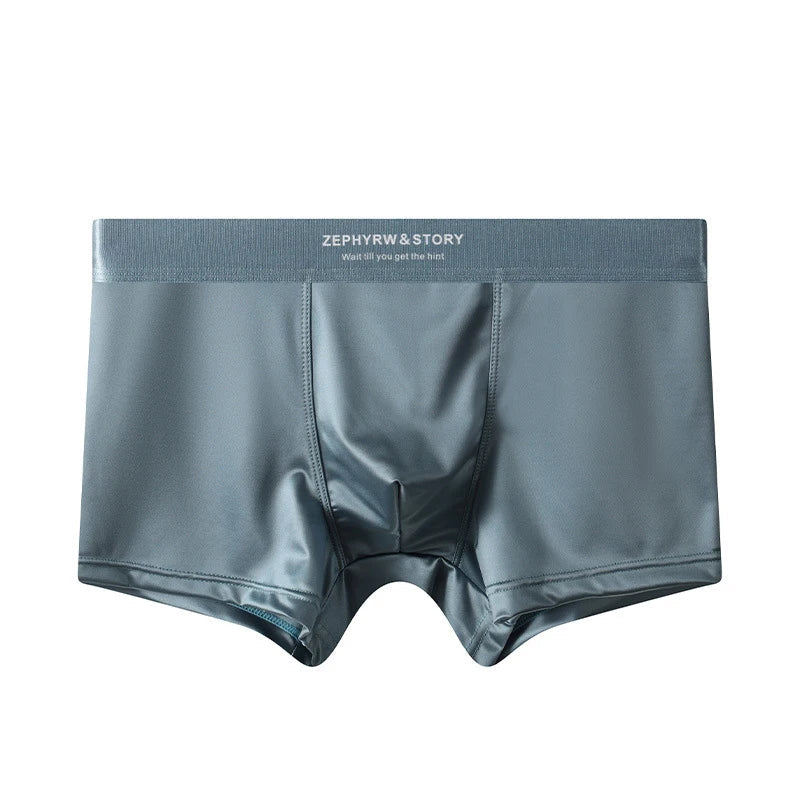 Luxury Summer Smooth Cool Ice Silk Satin-like Men's Boxershort Panties Solid Underpants Breathable Mesh Crotch Male Underwear luvshop24