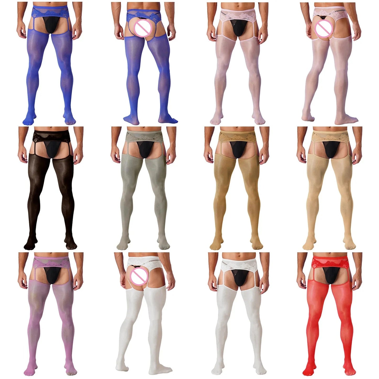 Mens Sexy Cutout Crotchless Pantyhose Floral Lace Exotic Socks Leggings One-Piece Garter Stockings Gay Male Sissy Underwear luvshop24