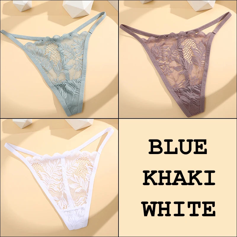3Pcs Lace Thong For Women Low Rise Soft Intimates Lingerie Sexy Panties 6 Solid Color Ladies Comfortable Underpants Girls Panty luvshop24