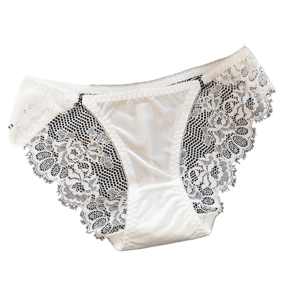 1pc Women's Sexy Lace Panties Satin Seamless Underwear Lace Mesh Sheer Low Waist Triangle Underwear Ladies Thin Breathable Brief luvshop24