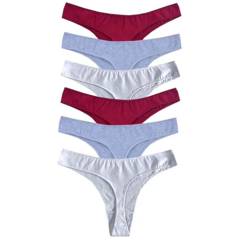 6pcs Cotton Women's Thongs Panties Sports Breathable Low Waist Underwear Lingerie Sexy Female Lady Solid Color G-String luvshop24