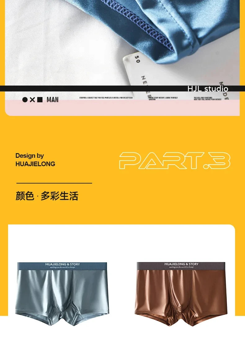 1/3Pcs Breathable Thin Satin Silk Boxer Briefs Seamless Mid Waist Ice Silk Boxers Underpants Smooth Underwear for Men Daily luvshop24