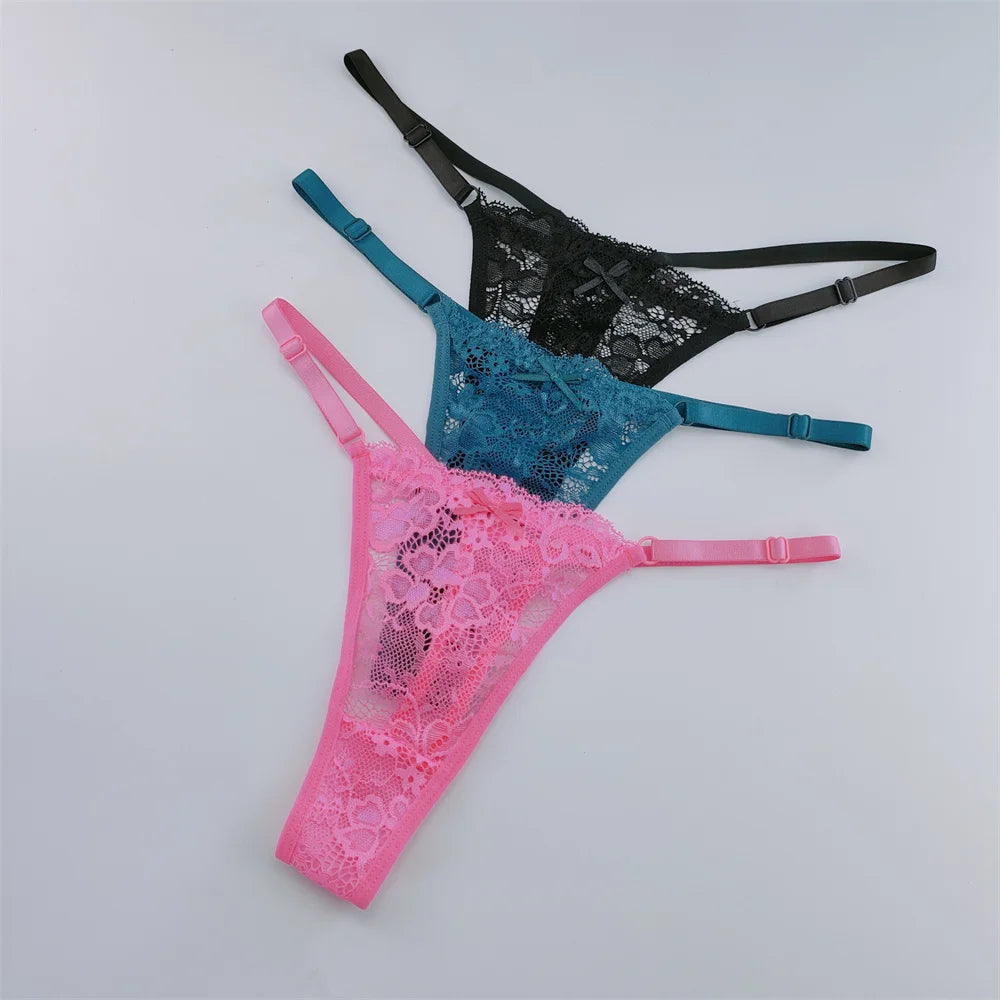 3Pcs Lace Thongs Women Lace Low Waist Panties Sexy Transparent Underwear Fashion Breathable G-string Ladies Intimates Lingerie luvshop24