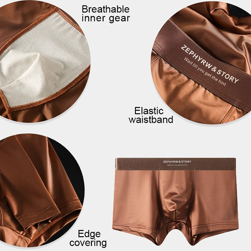 Luxury Summer Smooth Cool Ice Silk Satin-like Men's Boxershort Panties Solid Underpants Breathable Mesh Crotch Male Underwear luvshop24