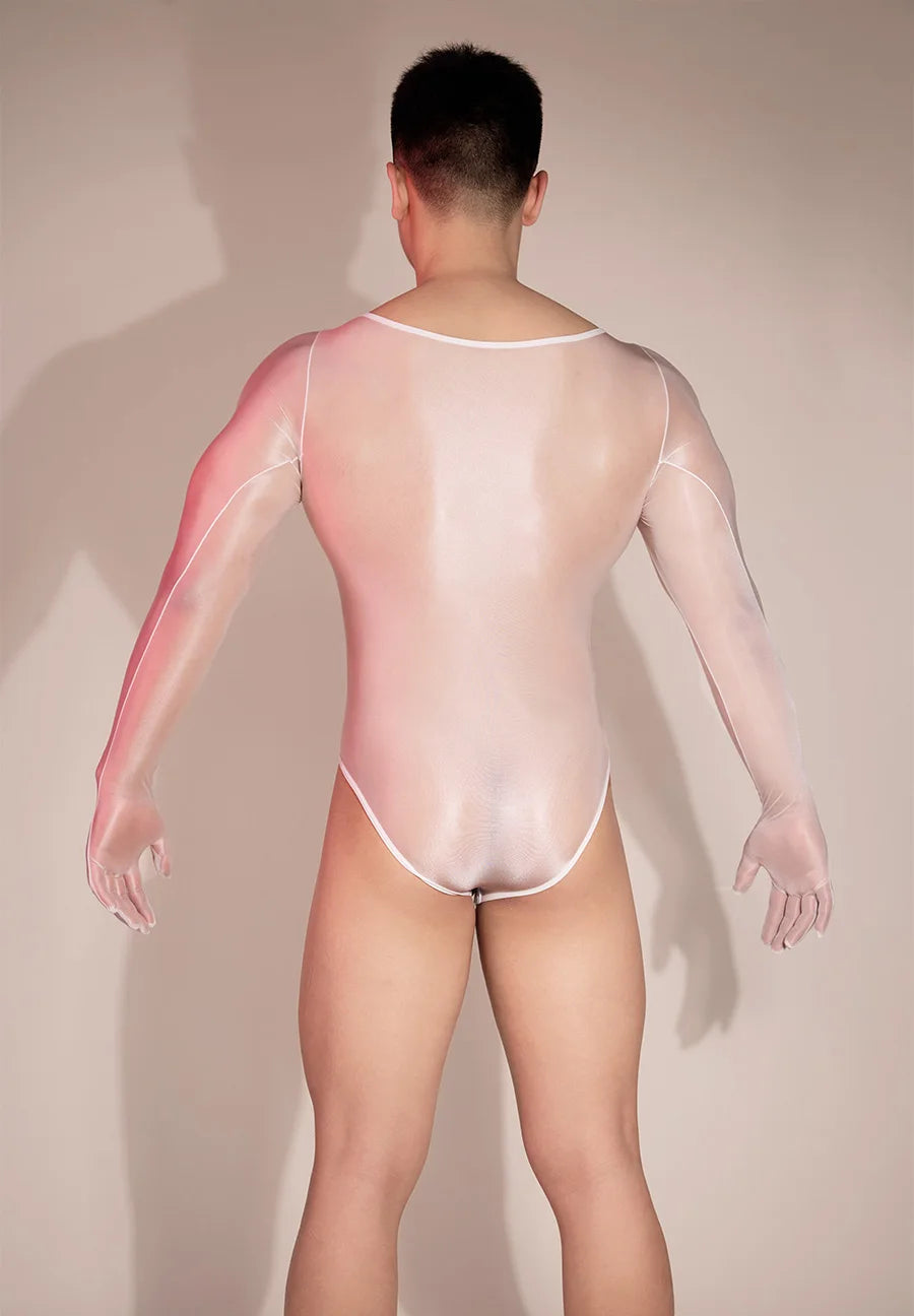 Hot Sexy Oil Shiny Bodysuit for Men Body Stockings Sheer See Through Five Fingers Glove Leotard Male Erotic Lingerie Sex Clothes luvshop24