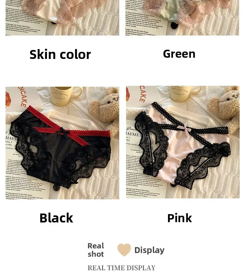 French Lace Underwear Pure Cotton Crotch Satin Sexy Triangle Panties Women's Innerwear Comfortable Breathable Ladies Briefs luvshop24