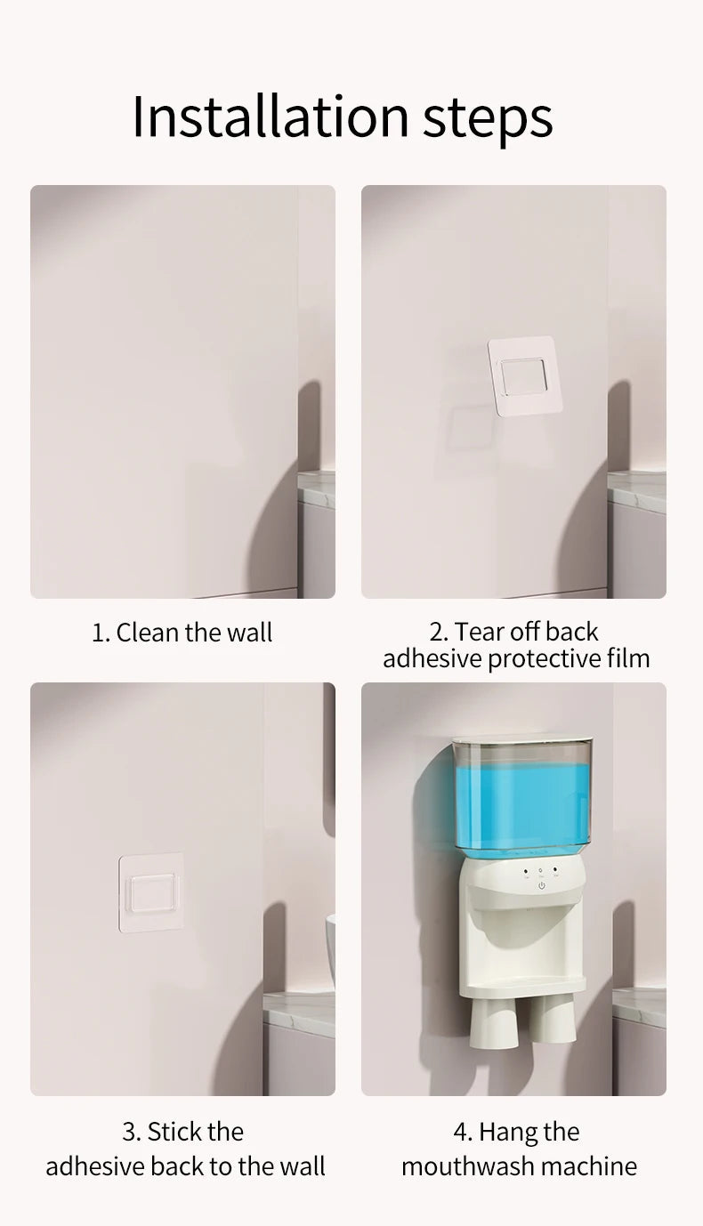 1Pcs Mouthwash Container, Automatic Sensor Mouthwash Machine, No Punching Smart Oral Cleaning, Wall-Mounted Mouthwash Rack, USB Charging with 2 Mouthwash Cups luvshop24