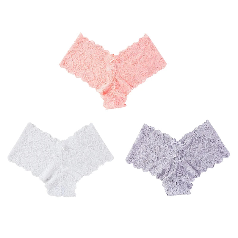 3Pcs Sexy Floral Lace Panties Women Briefs Low Waist Soft Lingerie Comfortable Female Underwear Girls Intimates Panties luvshop24
