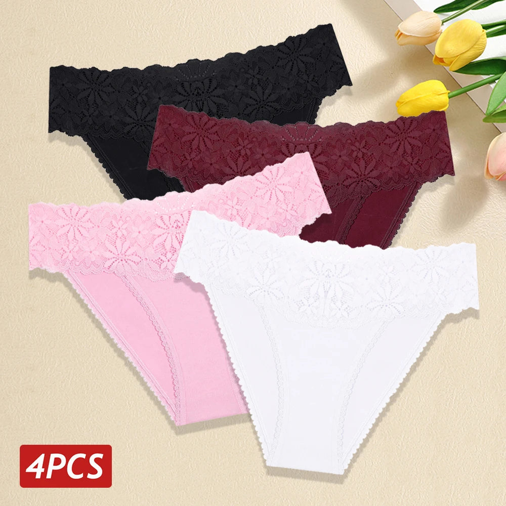 Lace Panties Women Cotton Briefs Female Comfortable Underwear 4PCS/Set Elstice Solid Color Panties Female Low Rise Sexy Lingerie luvshop24
