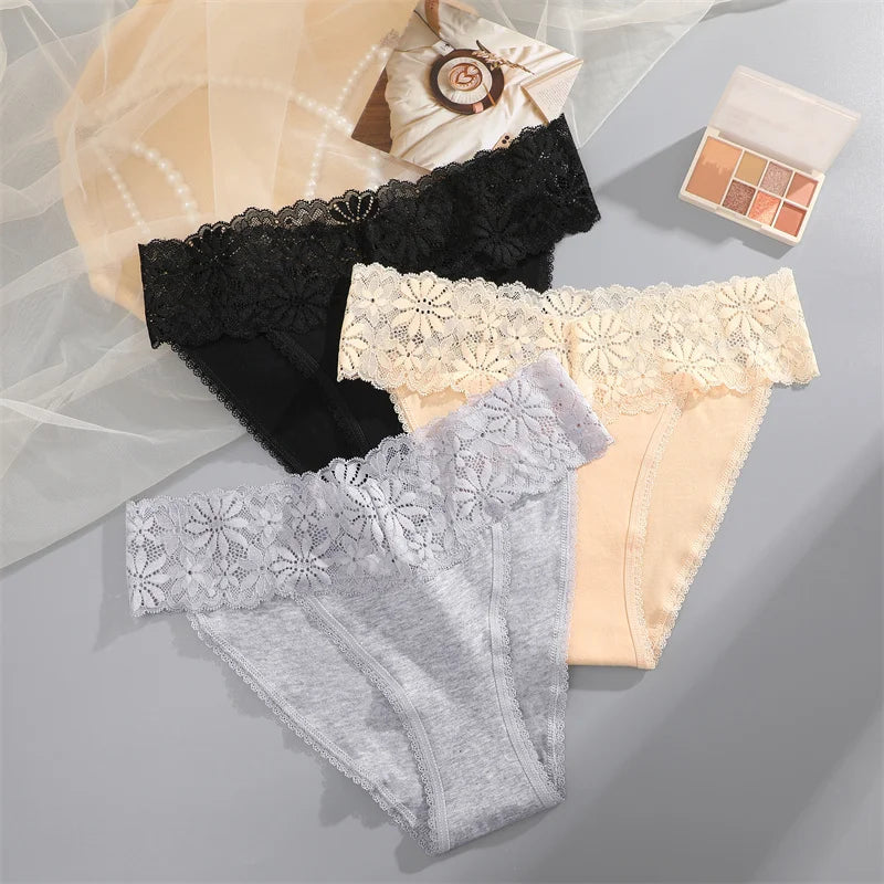 Lace Panties Women Cotton Briefs Female Comfortable Underwear 4PCS/Set Elstice Solid Color Panties Female Low Rise Sexy Lingerie luvshop24