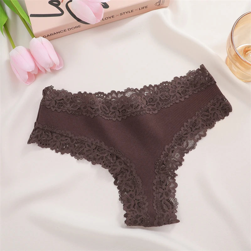 5Pcs/set Women Cotton Panties Floral Lace Intimate Underwear Trendy Patchwork Lace Briefs Female Soft Underpants Lingerie S-XL luvshop24