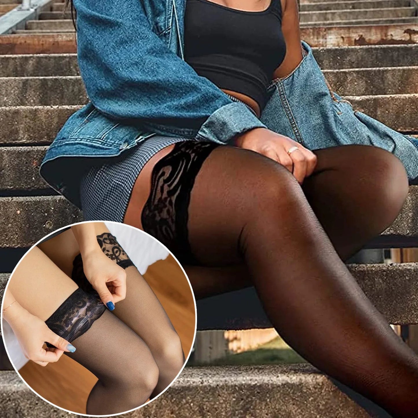 Lace Top Plus Size Knee Thigh High Socks for Women Stockings Sexy Stay Hold Up White Black Pink Red Long Stocking with Anti-slip luvshop24