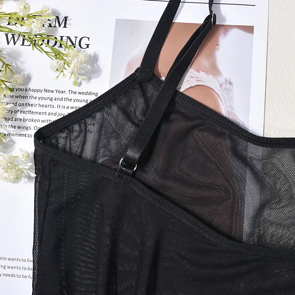 Ellolace Lace Bodysuit Sheer Mesh One Piece Bright Body Women Solid Sexy Top Crotchless Sissy Naked Tight Fitting Teddy Lingerie luvshop24