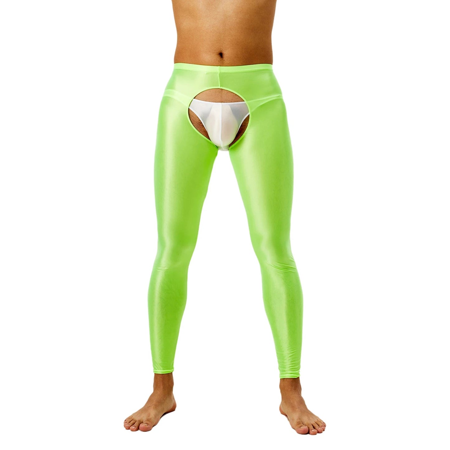 Glossy Crotchless Open Butt Leggings Mens Gays Erotic Nightwear Underpants High Waist Slim Fit Tights Underwear Baselayer Pants luvshop24