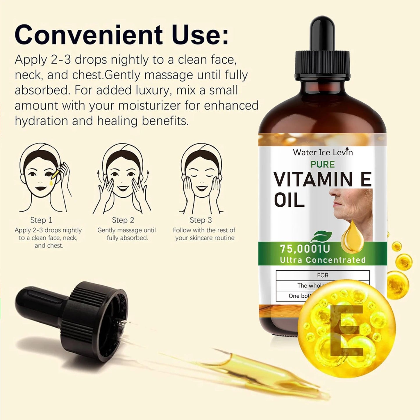 100ml Natural Vitamin E Essential Oil for Massage, Skin Care, Scraping, Shower, Face, Body, Nail, Hair, Eyelash Care Universal luvshop24