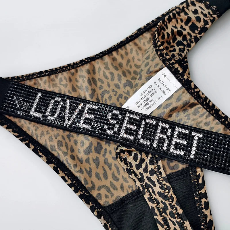 5Pcs Low Waist Sexy Panties Women Thongs Rhinestones Letter Diamonds G-string Sports Thong Shorts Briefs T-back Size S-XL luvshop24