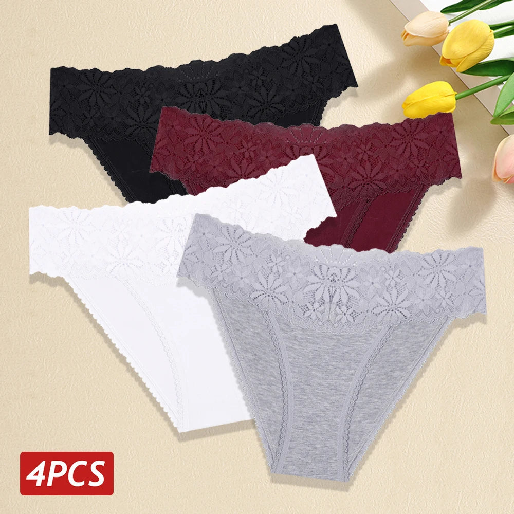 Lace Panties Women Cotton Briefs Female Comfortable Underwear 4PCS/Set Elstice Solid Color Panties Female Low Rise Sexy Lingerie luvshop24