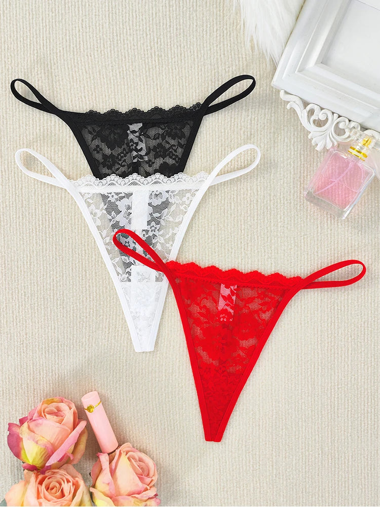 3pcs Low Rise Sexy Lace Women Thongs Hot Sale Breathable Intimate Lingerie Perspective Floral Panties Ladies G-string T-back luvshop24