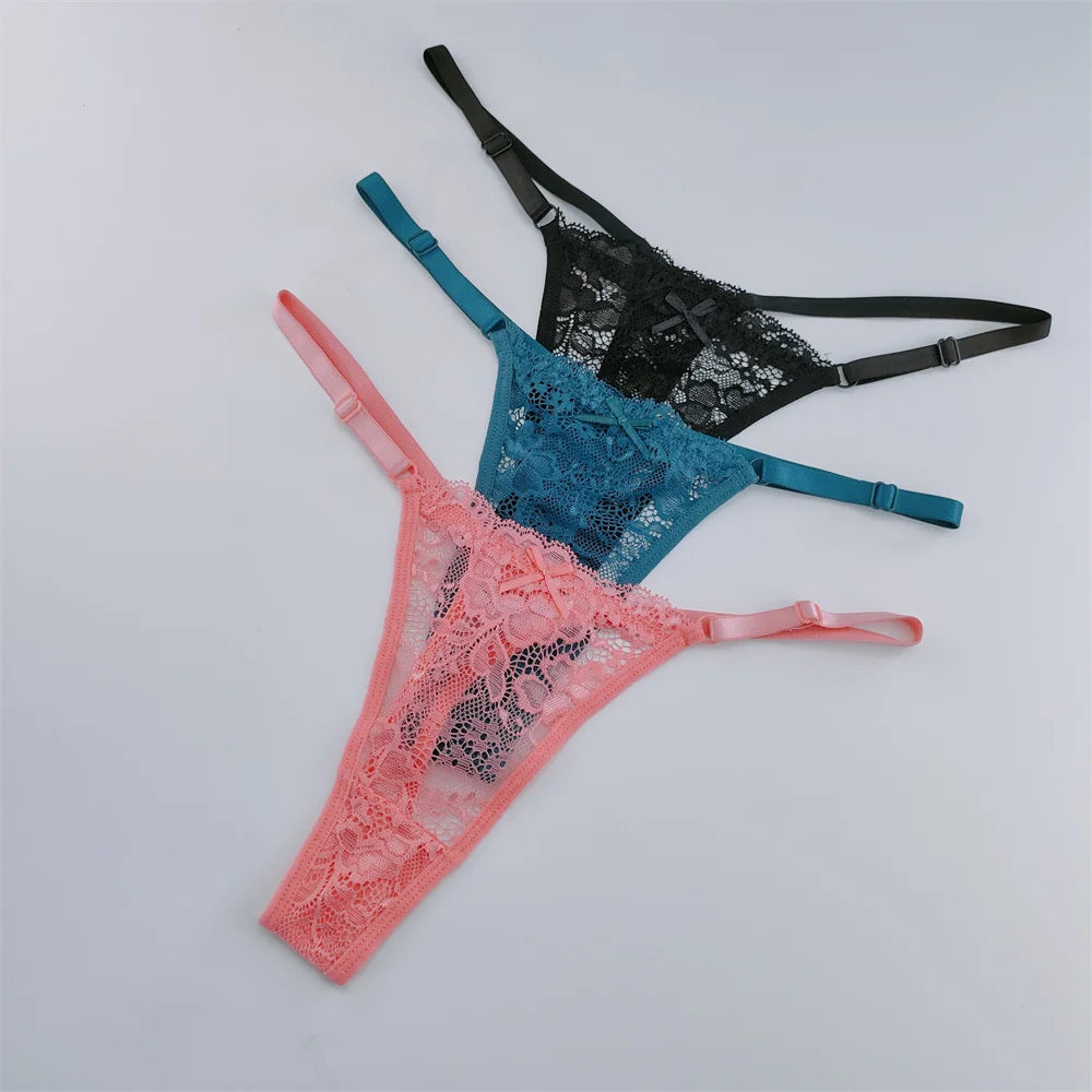 3Pcs Lace Thongs Women Lace Low Waist Panties Sexy Transparent Underwear Fashion Breathable G-string Ladies Intimates Lingerie luvshop24