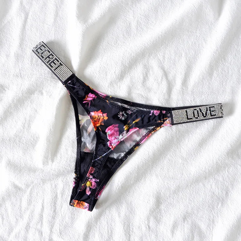 5Pcs Low Waist Sexy Panties Women Thongs Rhinestones Letter Diamonds G-string Sports Thong Shorts Briefs T-back Size S-XL luvshop24