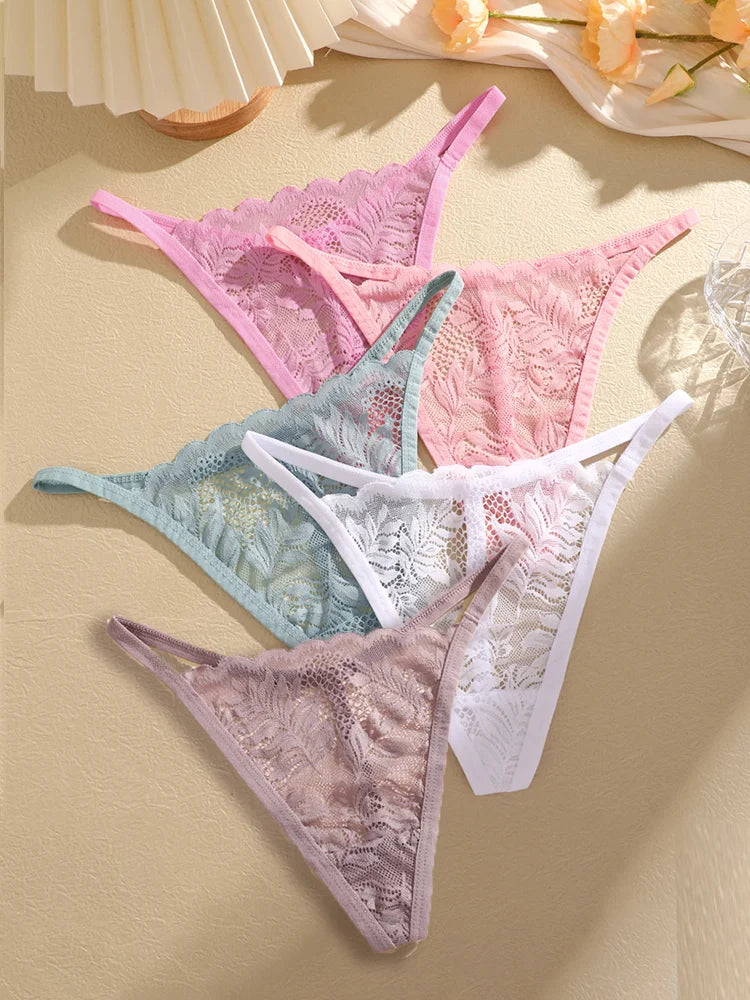 5PCS Sexy Lace Women Lingerie Exotic Underpants Female Lace Transparent Hollow Out G-string Thong Female Soft Intimates S-XL luvshop24