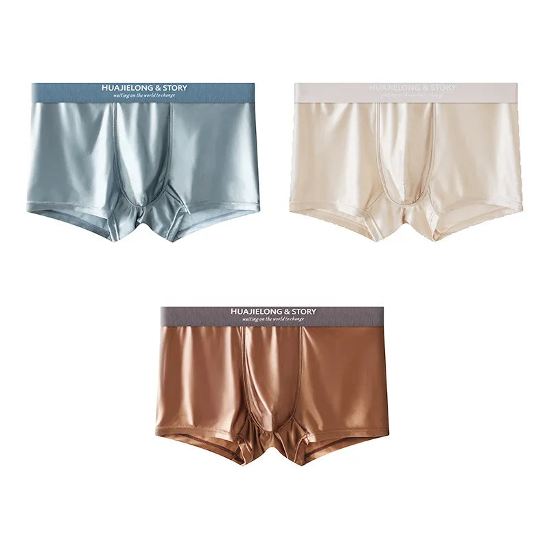 1/3Pcs Breathable Thin Satin Silk Boxer Briefs Seamless Mid Waist Ice Silk Boxers Underpants Smooth Underwear for Men Daily luvshop24