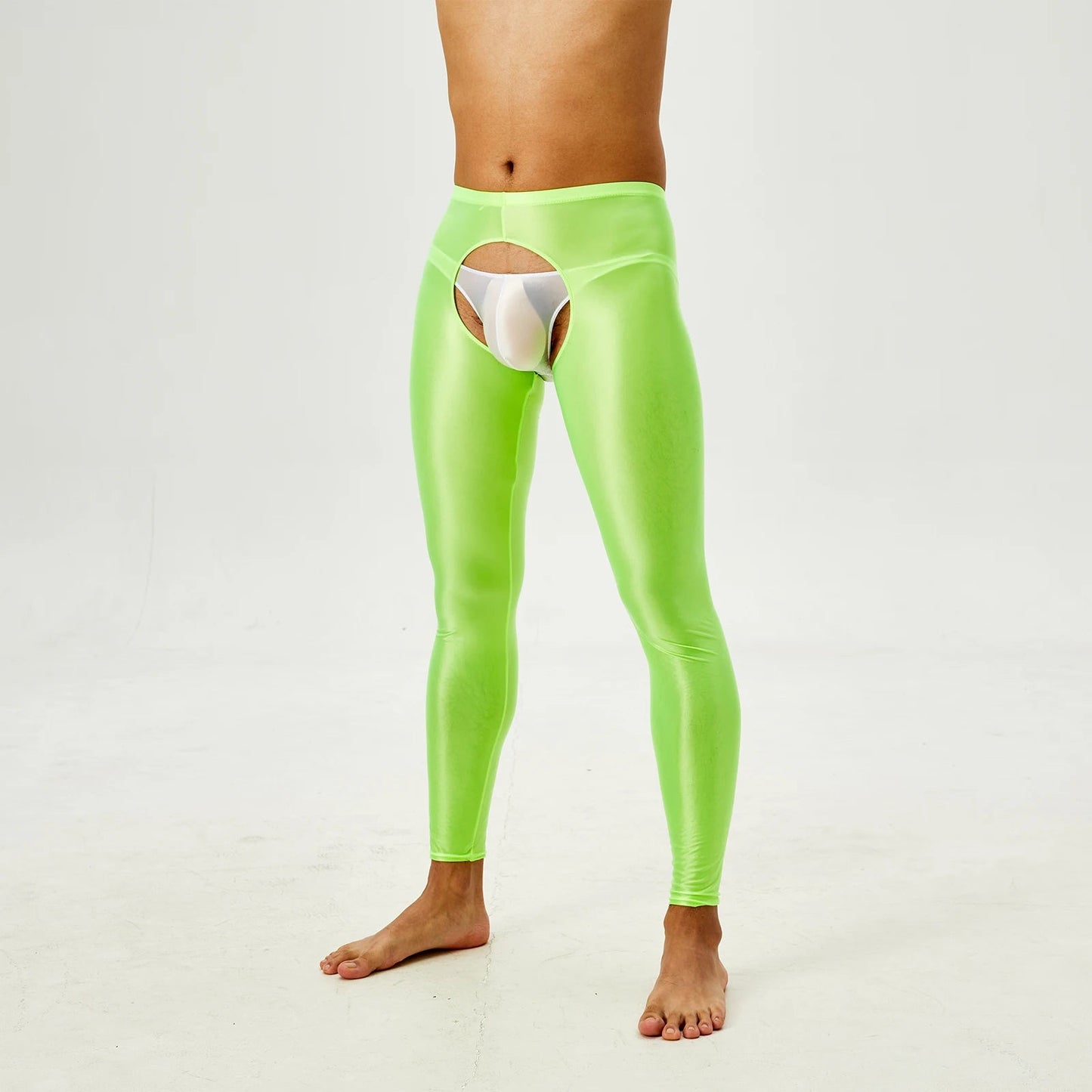 Glossy Crotchless Open Butt Leggings Mens Gays Erotic Nightwear Underpants High Waist Slim Fit Tights Underwear Baselayer Pants luvshop24
