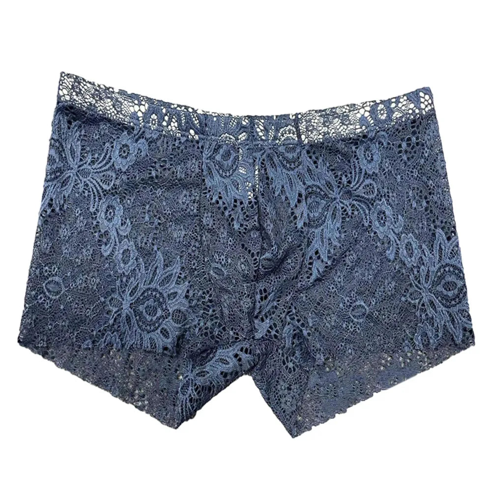 Sexy Mens Lace Shorts Breathable Underwear Solid Male Brief Middle Waist Panties Sleepwear Bikini Hombre Lingerie luvshop24