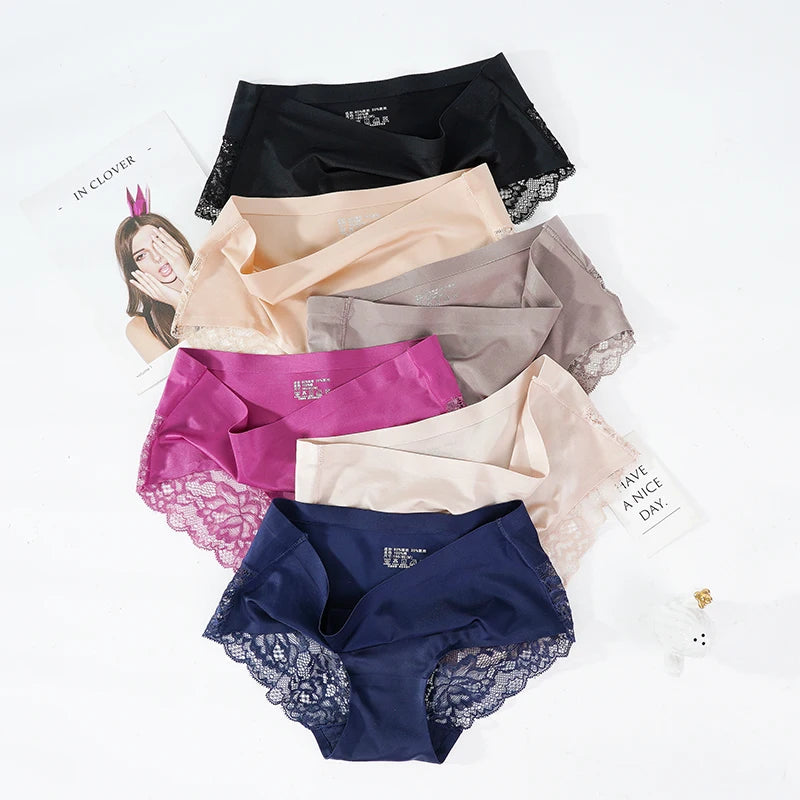 Lace Women's Panties French Seamless Underwear Female Ice Silk Briefs Solid Color Breathable Underpants Lingerie luvshop24