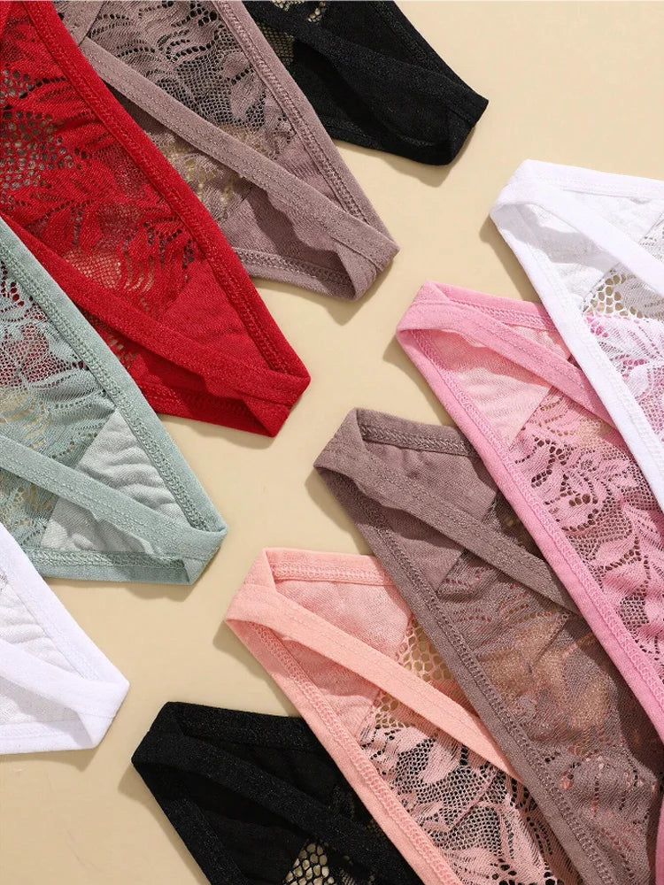 5PCS Sexy Lace Women Lingerie Exotic Underpants Female Lace Transparent Hollow Out G-string Thong Female Soft Intimates S-XL luvshop24