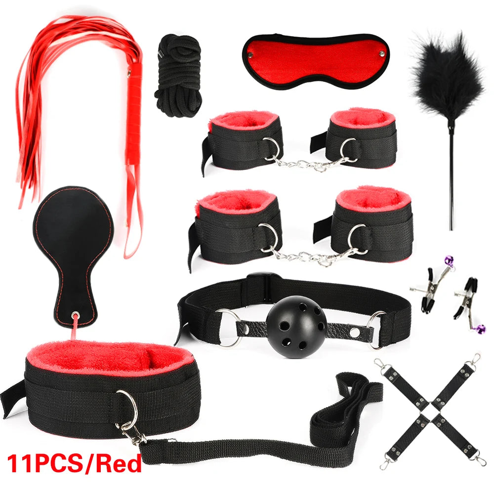 Bdsm SexLove Kits Female Handcuff Whip Mouth Gag Anal Bead Butt Plug Adult Game Props Bondage Restraint Kit Bullet Vibrator luvshop24